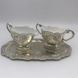 Vintage Leonard Silverplate Sugar & Creamer Tray No. 928 With Original Box READ